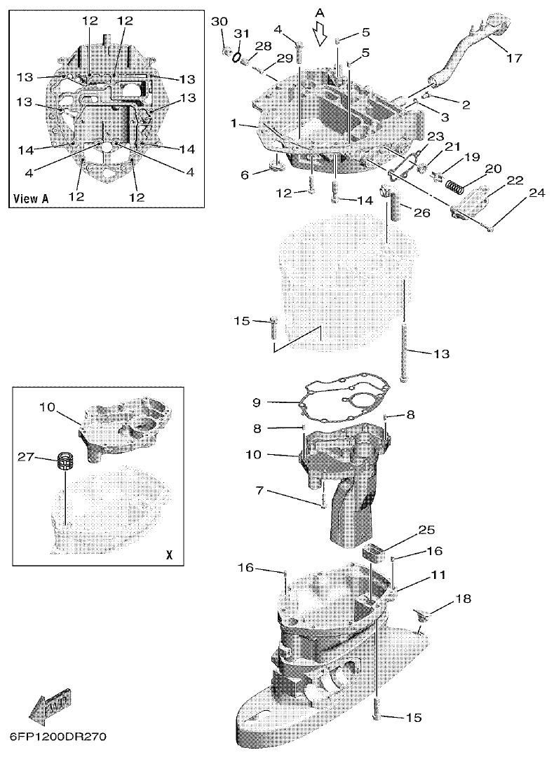 Yamaha F80DET, F100FET UPPER CASING parts diagram